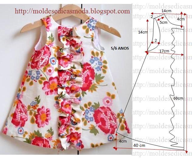 moldesdicasmoda.com - Molde de vestido para meninas com 5 anos de