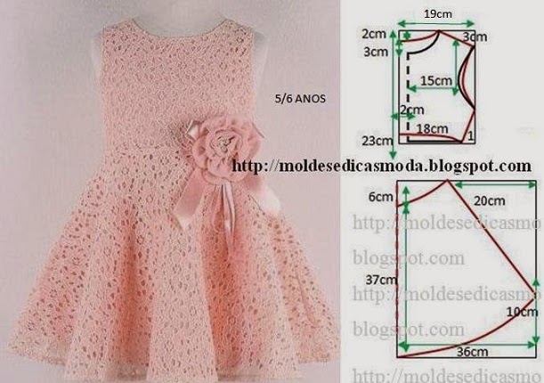 moldesdicasmoda.com - Molde de vestido para meninas com 5 anos de