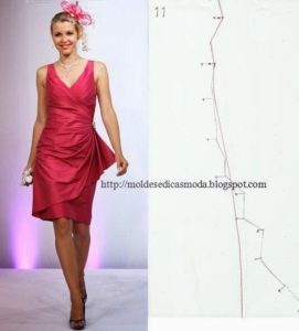 molde de vestido com drapeado lateral