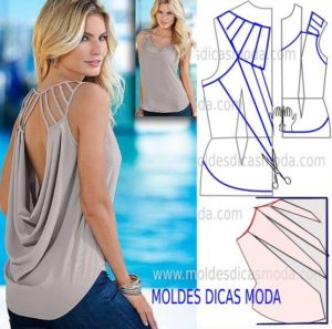 molde de blusa com drapeado nas costas