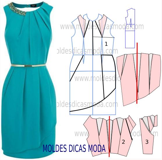 TÚNICA TONS AZUL  Moldes Dicas Moda