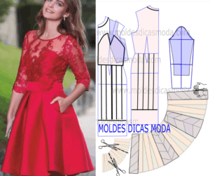 molde de vestido vermelho